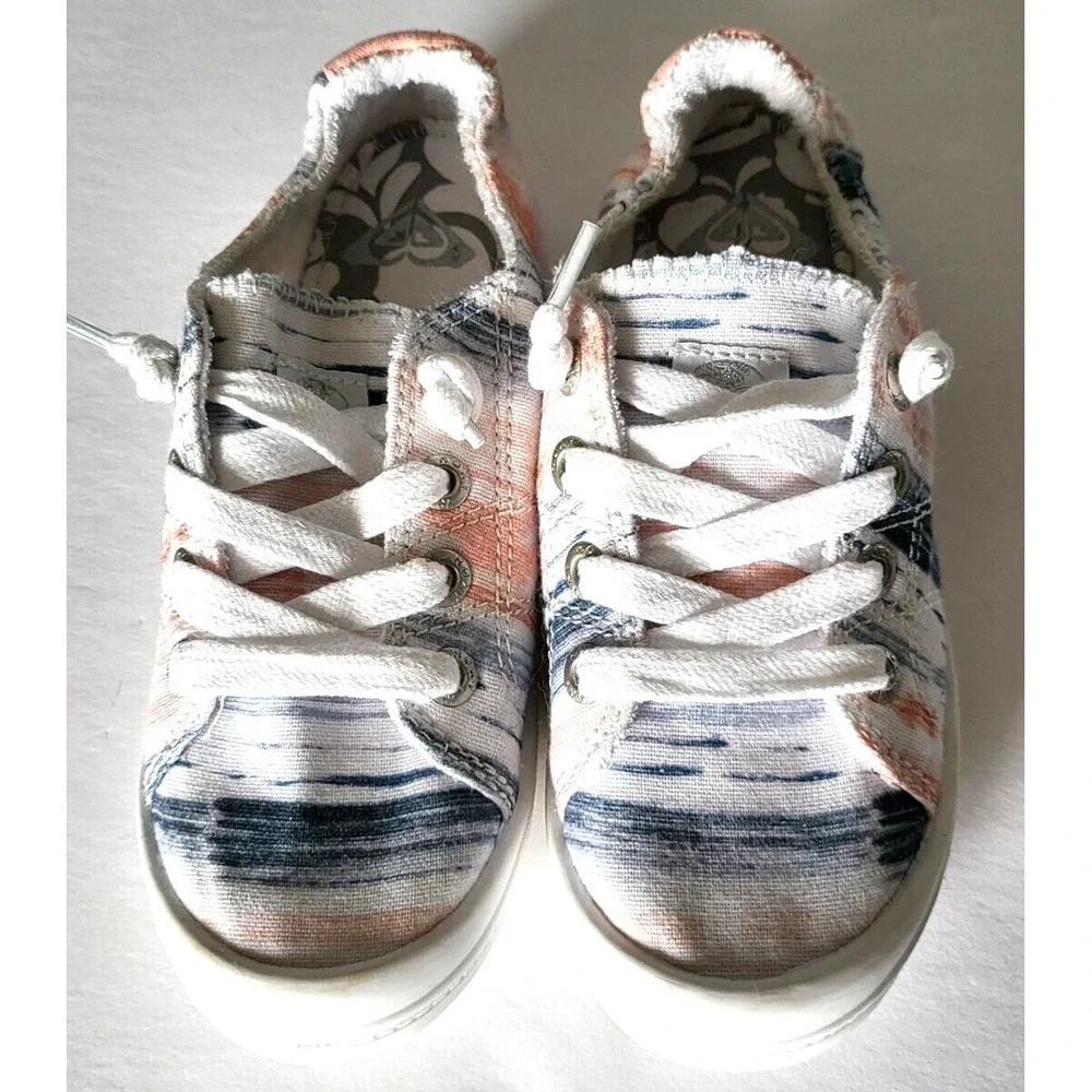 ROXY RG BAYSHORE IV YOUTH SLIP ON SHOES PASTEL White Pink Blue STRIPES US 13